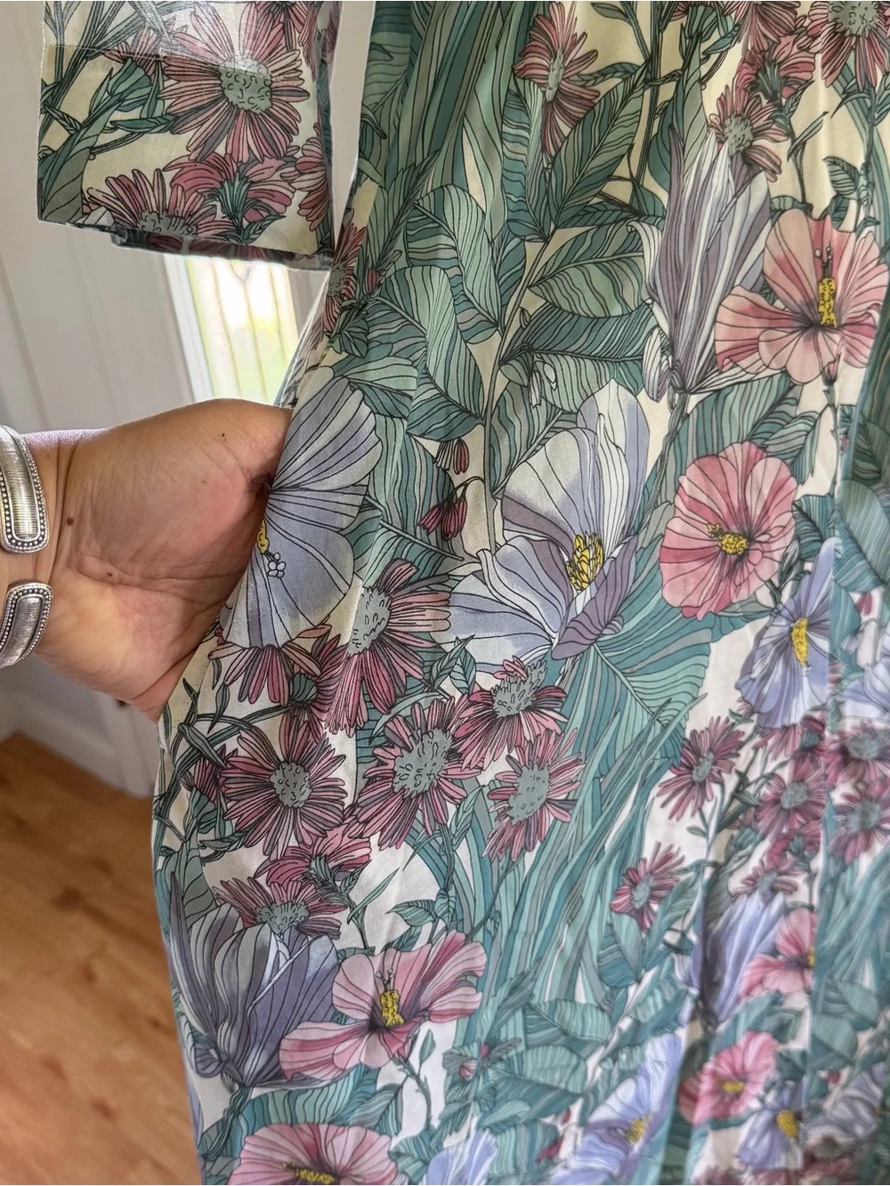 Tory Burch Blue floral print Mousseline Maxi shirt dress with tassels sz XL NWOT